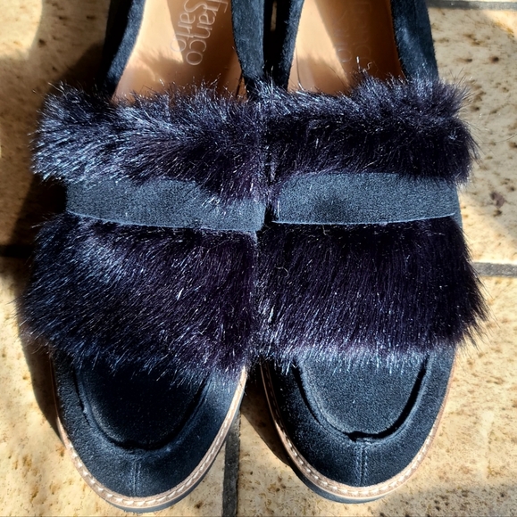 Leather Franco Sarto faux fur loafer sz 8M - Picture 2 of 9